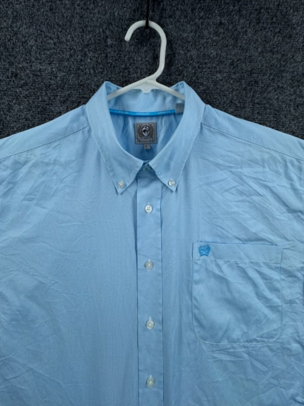 Cinch Silky Smooth Logo Mens Large Striped Blue White Button-Down Pocket Rodeo